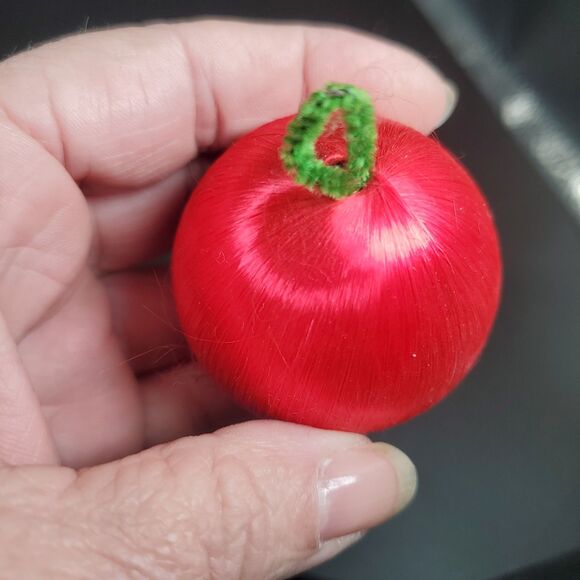 Vintage Red Satin Wrapped Ornaments 1960s Christmas Set of 10 - Picture 2 of 7